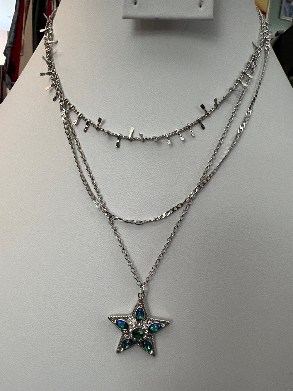 paparazzi Silver Layered Star Necklace with Blue-Green Stones